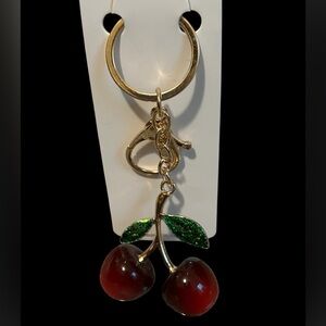 Cherry Keychain with Gold and Green Accents